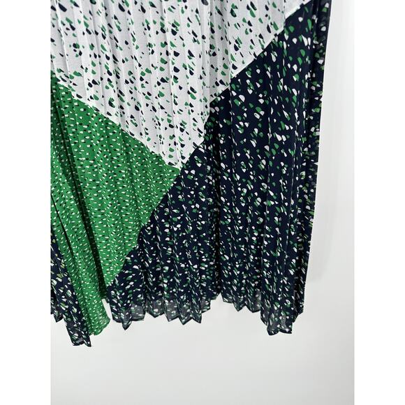 DR2 Dress Women MEDIUM White Blue Green Printed Pleated Cap Sleeve Mini - Picture 4 of 8